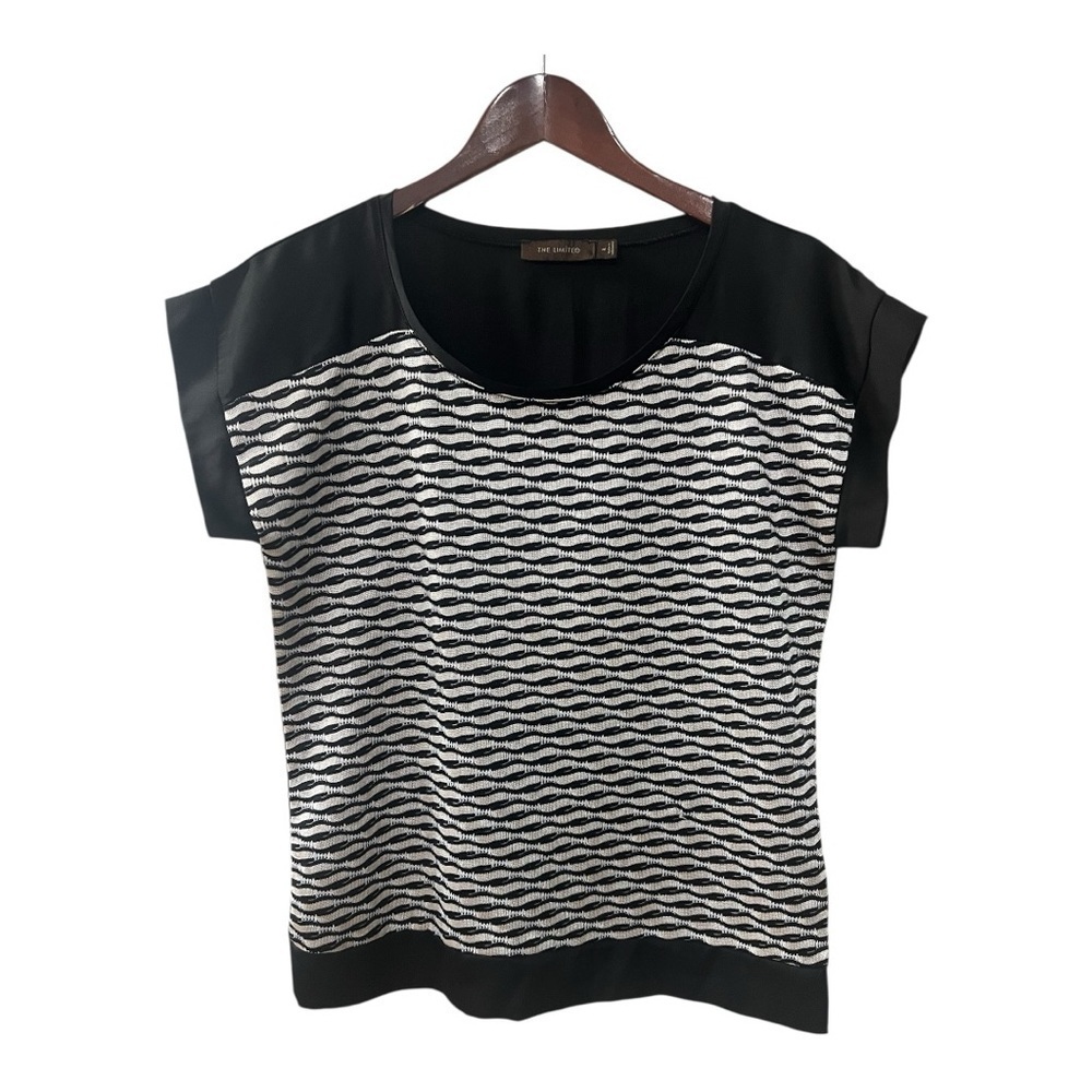 The Limited Short Sleeve Black & Off White Blouse Size M Women